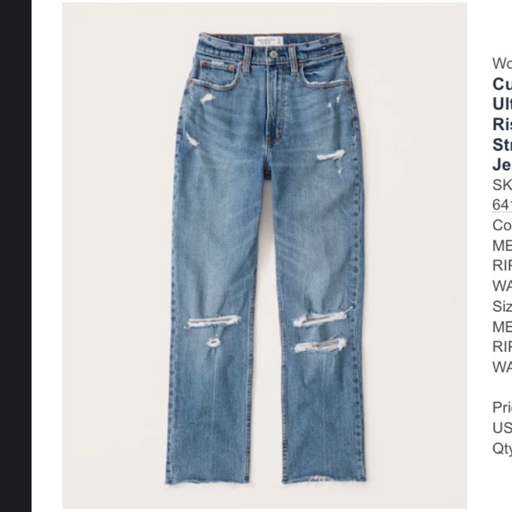 Abercrombie & Fitch- Women's Curve Love Ultra High Rise Ankle Straight Jeans